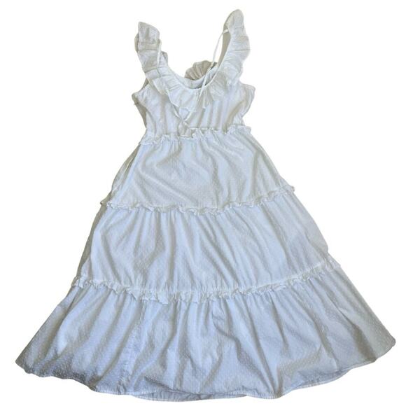 J. Crew Sz 6 White Swiss Dot Printed Ruffle Tiered Midi Dress w Tie Back BZ797 - Picture 13 of 16